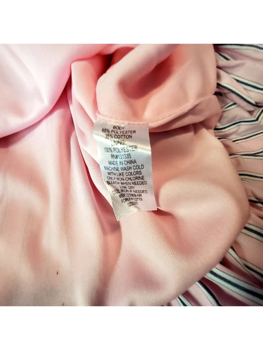 WAYF Pink & White Striped Mini Skirt Size L Elastic Waistband  Ruffled hemline - Picture 9 of 9